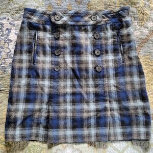 Loft | Blue + Gray Plaid Skirt